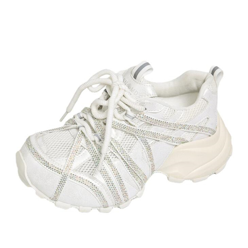 7CM Chunky Sneakers Women Casu - Crystal Mesh Fabric ulasan dan harga